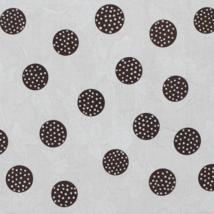 Brown/Off-White Polka Dots and Foliage Printed Cotton Voile