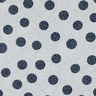 Navy/White Polka Dots and Foliage Printed Cotton Voile