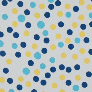 Blue/Yellow Polka Dots Printed Cotton Poplin
