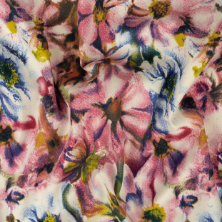 Pink, Blue and Yellow Packed Floral Stretch Cotton Sateen