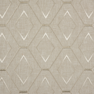 Linen/Silver/Beige Geometric Embroidered Cotton Woven