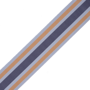 Italian Yellow/Navy/Gray Striped Stretch Grosgrain Ribbon - 2