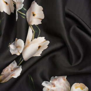 Black and Whisper White Digitally Printed Flowers on a Premium Mikado/Twill