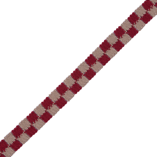 Red and Beige 2 Row Checkered Crochet Trim - 1