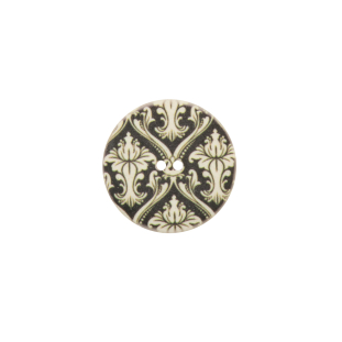 Italian Cypress Green Damask Printed Button - 24L/15mm