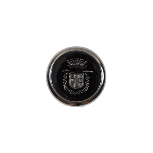 Italian Black and Silver Crest Metal Button - 24L/15mm
