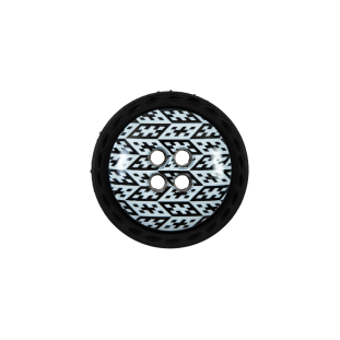 Italian Black and White Geometric Domed Button - 32L/20mm