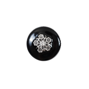 Italian Black and Silver Floral Metal Button - 24L/15mm
