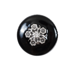 Italian Black and Silver Floral Metal Button - 36L/23mm