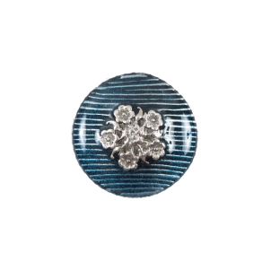 Italian Aqua and Silver Floral Metal Button - 32L/20mm