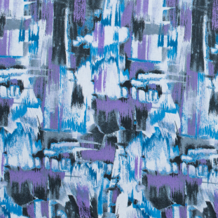 Blithe Blue and Hyacinth Purple Abstract Printed Cotton Poplin