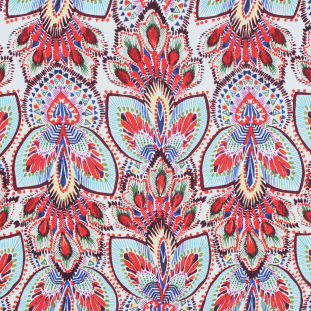 Fiery Red and Blue Atoll Printed Stretch Cotton Poplin