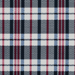 Dark Navy, Ribbon Red and White Swan Plaid Stretch Cotton Twill