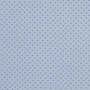 Blue and White Tattersall Checkered Shirting with Shield Polka Dots