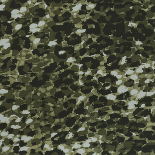 European Green Abstract Camouflage Cotton Poplin