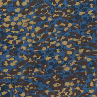 European Blue and Brown Abstract Camouflage Cotton Poplin