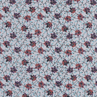 European Red and Angel Blue Floral and Feathered Cotton Poplin