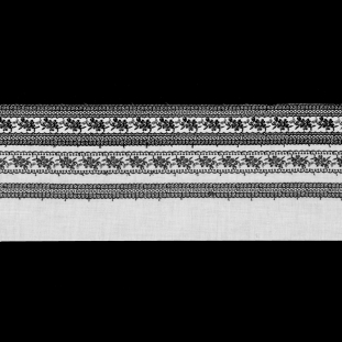 White and Black Striped Floral Embroidered Trim - 6