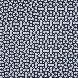 Navy and White Geometric Combed Cotton Sateen
