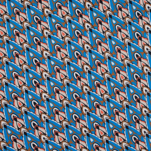 Blue, Brown and Orange Printed Stretch Cotton Sateen