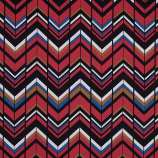 Red, Brown and Blue Chevron Stretch Cotton Sateen