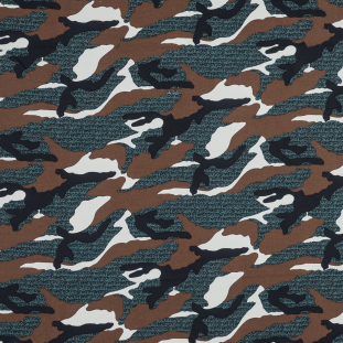 Brown and Blue Spruce Camouflage Stretch Cotton Sateen