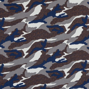Blue and Maroon Camouflage Stretch Cotton Sateen