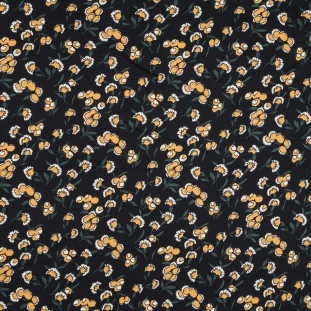 Yellow, Green and Black Floral Stretch Cotton Sateen