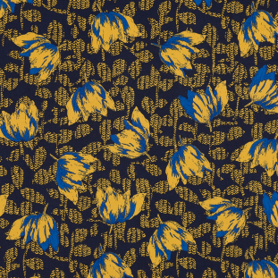 Navy and Yellow Floral Stretch Cotton Sateen