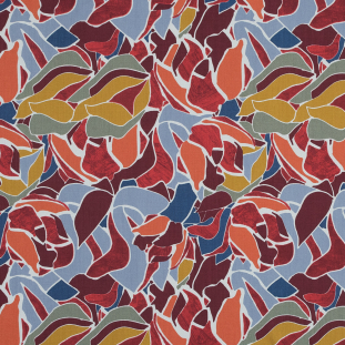Blue and Orange Abstract Digitally Printed Cotton and Tencel Woven