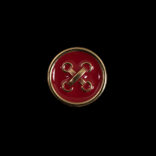 Italian Red and Gold Metal Button - 24L/15mm