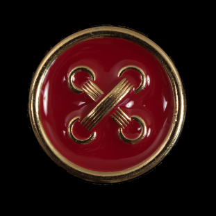 Italian Red and Gold Metal Button - 44L/28mm