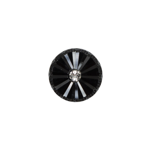 Italian Black Floral Nylon Button with Rhinestone Center - 20L/12.5mm