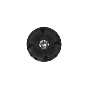 Italian Black Floral Rhinestone-Centered Nylon Button - 24L/15mm
