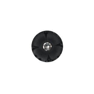 Italian Black Floral Rhinestone-Centered Plastic Button - 20L/12mm