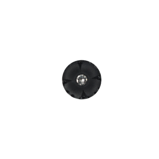 Italian Black Floral Rhinestone-Centered Plastic Button - 16L/10mm