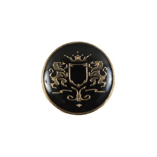 Italian Black and Gold Metal Crest Shank Back Button - 32L/20mm