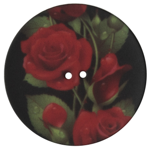 Italian Black Floral Printed 2-Hole Button - 64L/40.5mm