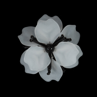 Italian Frosted White 3D Flower Applique with Black Beads - 2.5"