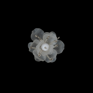 Italian Clear 3D Flower Applique with White and Silver Beads - 1.25