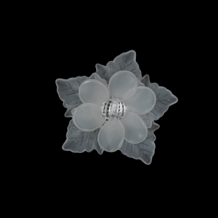 Italian Frosted White 3D Flower Applique with Clear Center Bead - 2"