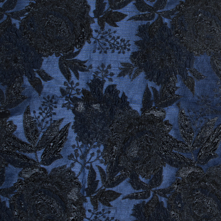 Blue and Black Luxury Floral Metallic Brocade