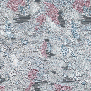 Silver, Pink and Sky Blue Luxury Floral Metallic Brocade