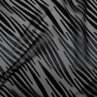Black and Metallic Navy Luxury Tiger Striped Burnout Brocade