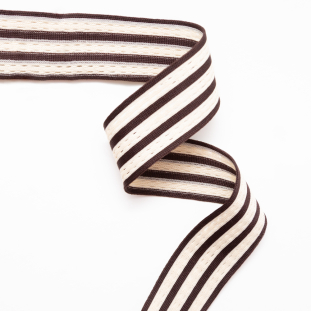 Italian Bracken and Cement Striped Rib Knit Trim - 1.75"