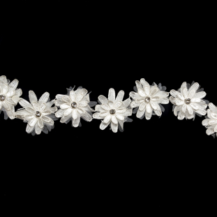 3D Ivory Floral Rhinestone Trim - 2.75"
