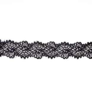 Black Floral Corded Lace with Scalloped Eyelash Edges - 4.5"