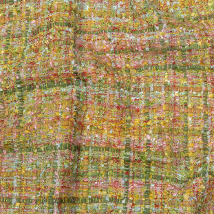 Newcastle Yellow, Olivenite, Minced Herb and Pink Viscose and Acrylic Chenille Tweed