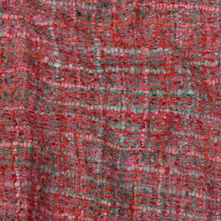 Newcastle Pink, Coral and Green Metallic Viscose and Acrylic Chenille Tweed