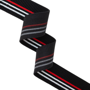 Italian Black, White and Red Striped Elastic Trim - 1.625"